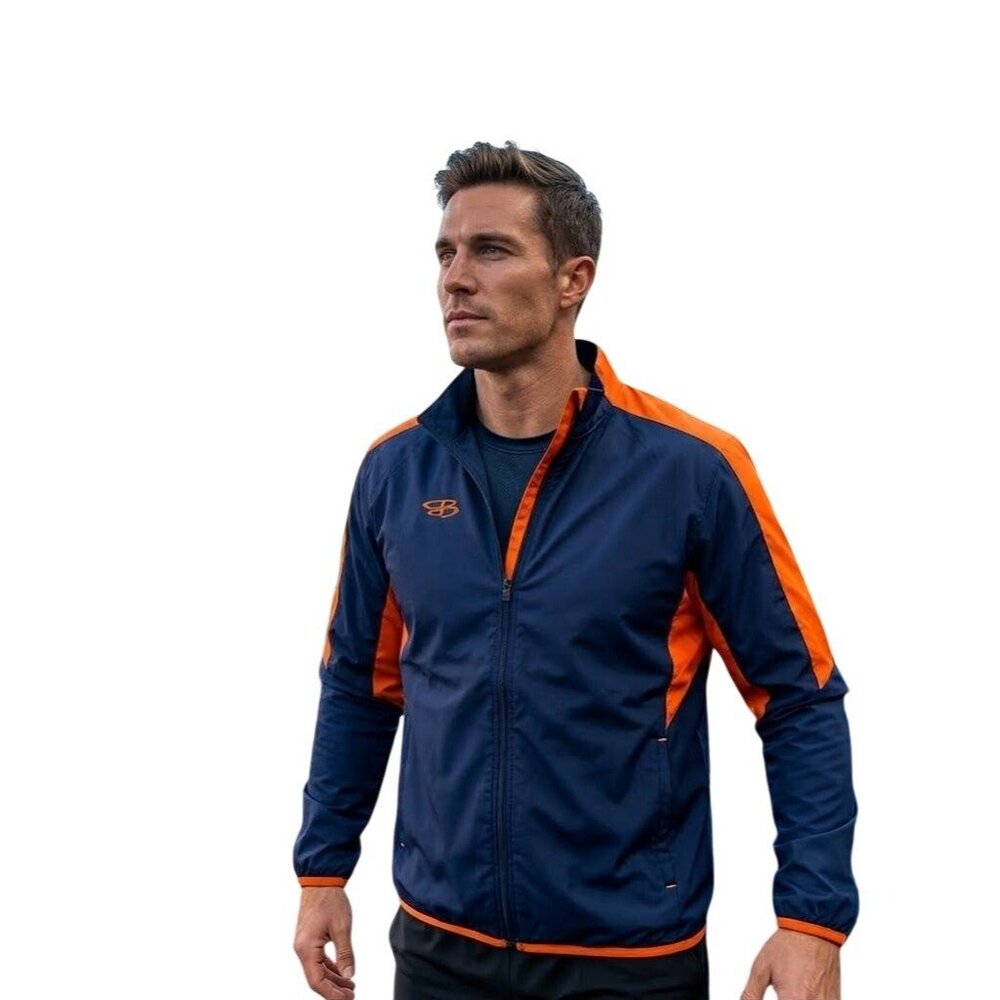 Boombah Mens Windbreaker Jacket Large Navy Blue Outdoors Full Zip Standup Collar
